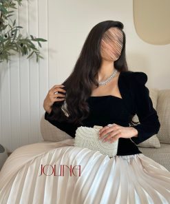 Alternative view of جولينا - فستان مخمل أسود وبليسيه بيج أنيق