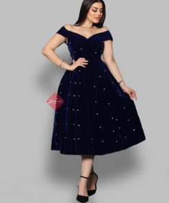 بينوش - فستان مخمل مزين بالكريستال اوف شولدر