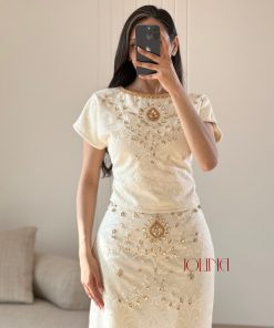 Alternative view of جولينا - طقم كريمي بتطريز ذهبي
