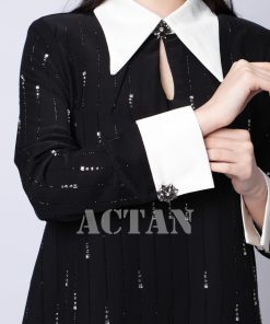 Alternative view of اكتان - فستان ماكسي بياقة مطوية بيضاء لون اسود