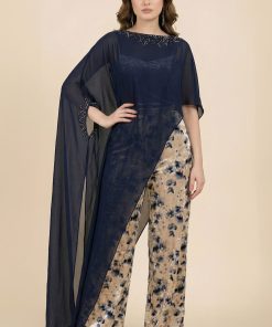 اكتان - جمبسوت مخملي بطبعة زهور بوشاح كامل