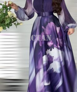 اكتان - فستان موف ماكسي بطبعة ورد