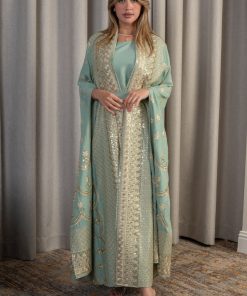 لورا فاشن - جلابية أخضر فاتح فاخرة بتطريز ذهبي أنيق ولمسة راقية