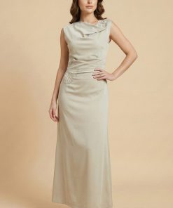 اكتان - فستان ماكسي درابيه مزيت بالفصوص لون اخضر فاتح