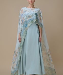 اكتان - جلابية طويلة من قطعتين بشال مطبوع