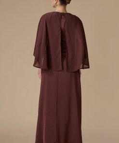 Alternative view of اكتان - فستان بني طويل بأكمام كيب