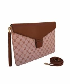 أوبرا فاشن - شنطة جلد يد نسائية فاخرة كوفي متوسطة الحجم مطبعة بشعار كريسبيلا