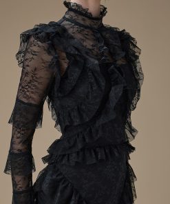 Alternative view of اكتان - فستان اسود طويل دانتيل بتفاصيل كشكش