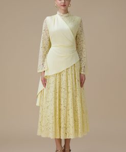 اكتان - فستان ماكسي دانتيل أصفر فاتح