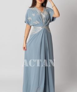 Alternative view of اكتان - جلابية شيفون مزينة بترتر لون أزرق