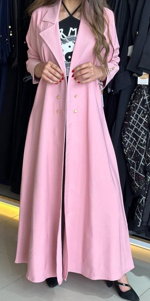 مارينا للعبايات - عباية لون وردي بازرار ذهبيه - الصورة 2