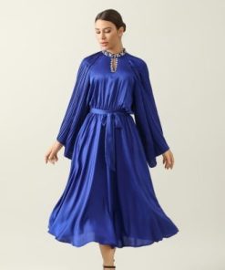 أوبرا فاشن - جلابية ميدي ستان حرير اكمام بلاسية