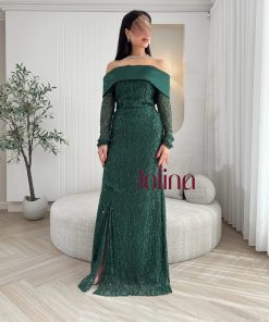 جولينا - فستان اخضر بأكمام طويله