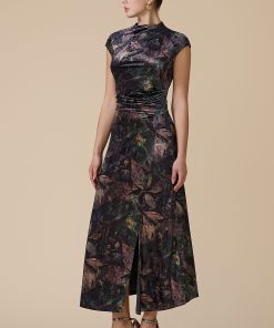 اكتان - فستان مخمل مشجر بأكمام قصيرة