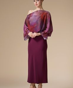 اكتان - فستان عنابي ميدي شيفون