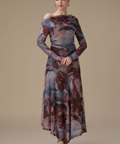 اكتان - فستان بني طويل مشجر