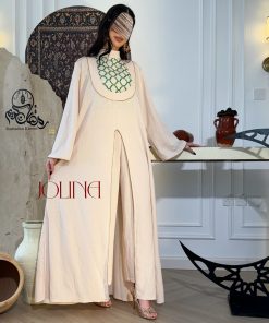 جولينا  - جلابية بيج مزينه بالاخضر