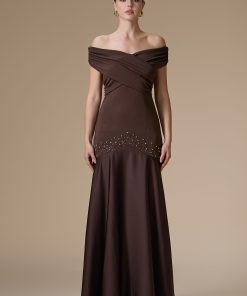 Alternative view of اكتان - فستان بني طويل أوف شولدر