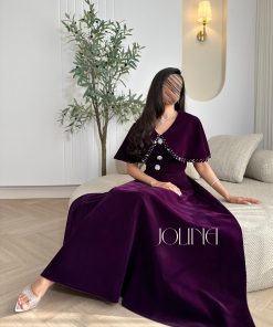 Alternative view of جولينا - فستان بنفسجي من المخمل بتفاصيل كريستالية