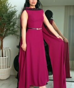 أوبرا فاشن - فستان سهرة طويل قماش كريب مع وشاح