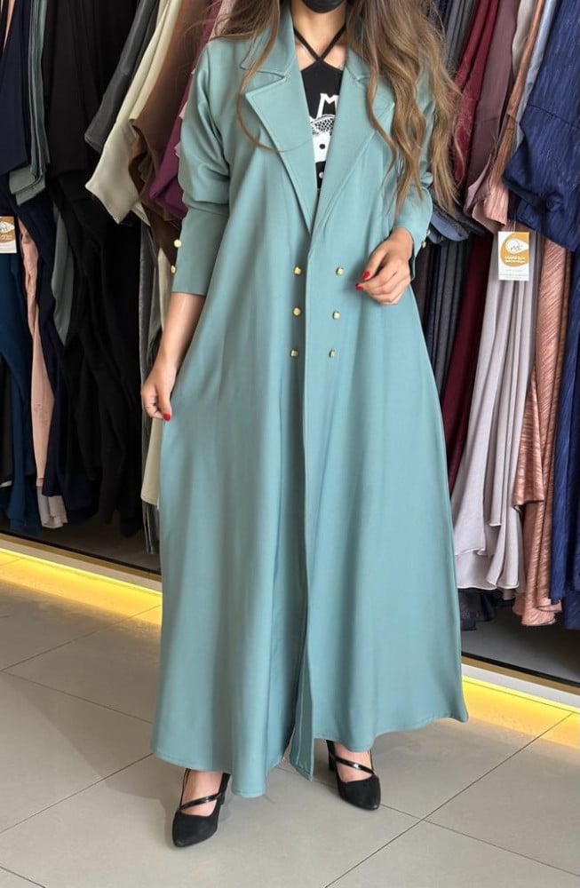 مارينا للعبايات - عباية لون تيفاني بازرار ذهبيه. - الصورة 2