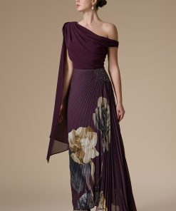 Alternative view of اكتان - فستان عنابي طويل بكتف واحد