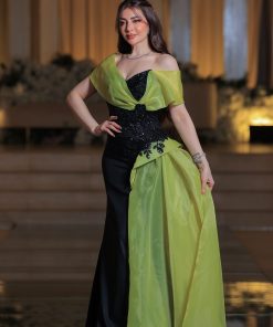 لورا فاشن - فستان لورا الأسود والليموني المطرّز الفخم