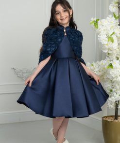 Alternative view of لورا فاشن - فستان أطفال كحلي أنيق مع كاب فخم