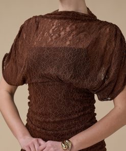 Alternative view of اكتان - فستان بني ماكسي دانتيل بأكمام قصيرة