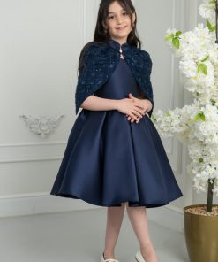 لورا فاشن - فستان أطفال كحلي أنيق مع كاب فخم