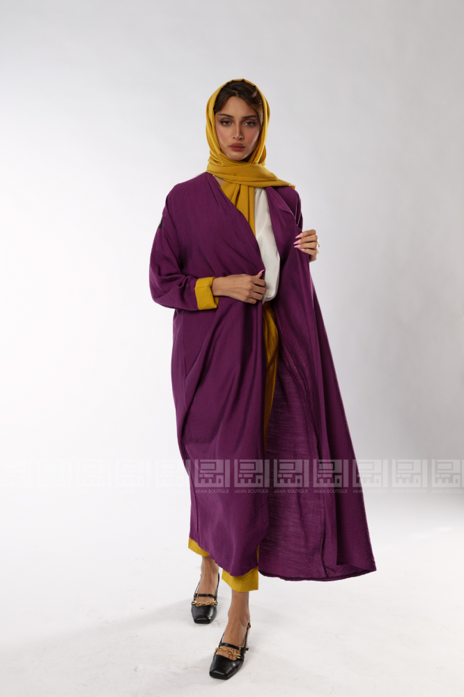 دار امتنان - عباية بنفسجية صيفية أنيقة مع سروال وطرحة كموني- 1230 - Image 2