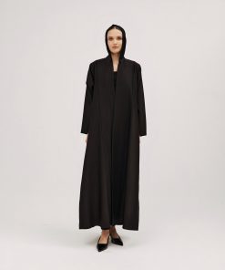 Alternative view of عبايات سوروزيه - عباية كريب نص كلوش بتصميم لف وياقة أنيقة – لون أسود