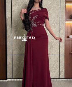 فستان ون شولدر كريب تطريز شجري - فستان ون شولدر كريب تطريز شجري