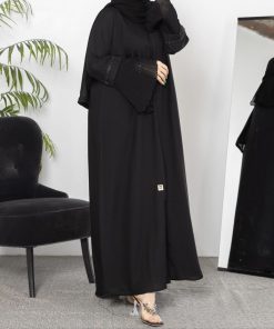 Alternative view of أمول - عباية سوداء سادة بكم واسع شيفون R1112