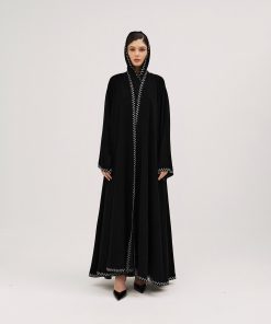 Alternative view of عبايات سوروزيه - عباية باربي كلوش بتصميم لف مطرزة بهاري أبيض وكريستال أسود فاخر
