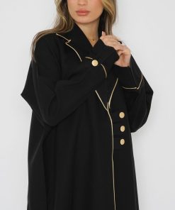 أمول - عباية سوداء ناعمة بستايل رسمي أنيق 6017