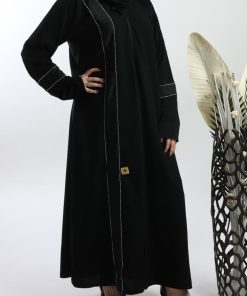 Alternative view of أمول - عباية سوداء بتداخل قماش وفصوص فضية طولية وعلى الكم 5083