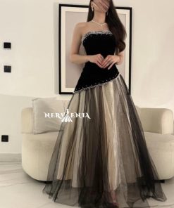 فستان سيرافينيا جوخ مخملي مع التل - فستان سيرافينيا جوخ مخملي مع التل
