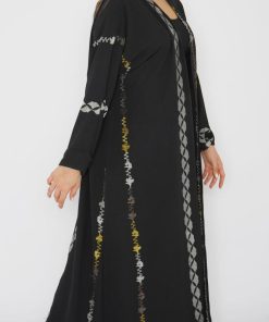 أمول - عباية سوداء لينين مطرزة تطريز كمبيوتر6042