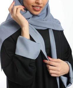 أمول - عباية دبل فيس قماش كريب رمادي وأسود 5066