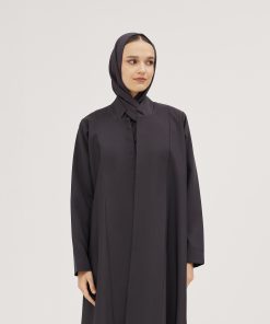 عبايات سوروزيه - عباية كريب كلوش بتصميم لف وياقة طولية سادة - فيراني