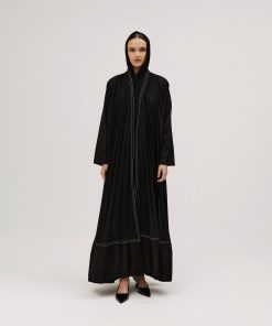 Alternative view of عبايات سوروزيه - عبايات كتان نص كلوش مكسره بأكمام جكار – أسود
