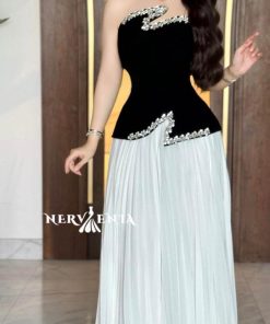 فستان توليب صدريه مخملي وبليسيه - فستان توليب صدريه مخملي وبليسيه