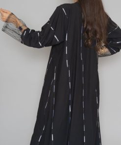 أمول - عباية سودا ء بتطاريز خيوط مقلمة اسود و كحلي ولون اسود دانتيل عروق 6047