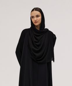 عبايات سوروزيه - عباية سادة انترنت دبل كلوش مزينة بخطوط طولية – لون أسود