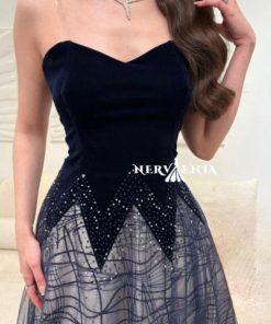 فستان ليالي النجوم التل والترتر المخملي - فستان ليالي النجوم التل والترتر المخملي