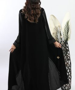 Alternative view of أمول - عباية سوداء بتداخل من قماش مخطط اللون الأبيض 5089