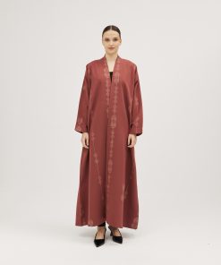 Alternative view of عبايات سوروزيه - عبايات كريب نص كلوش بتطريز نجدي - لون خربزي