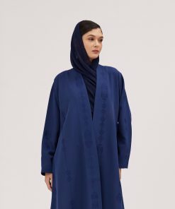 عبايات سوروزيه - عباية كريب ملكي نص كلوش لون ازرق بتطريز نجدي