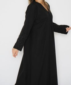 أمول - عباية سوداء قماش ملكي كوري شك يد 6016